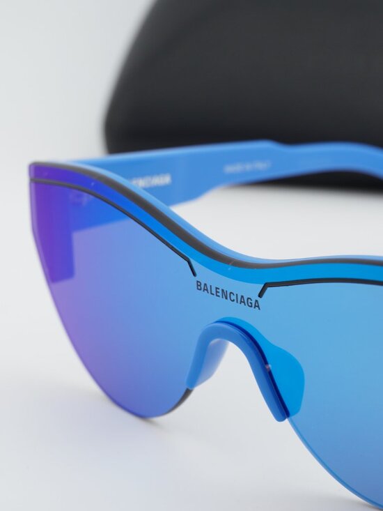 Balenciaga BB0004S 013 Shield Semi Rim Sunglasses - Blue / Blue Mirror main image 7